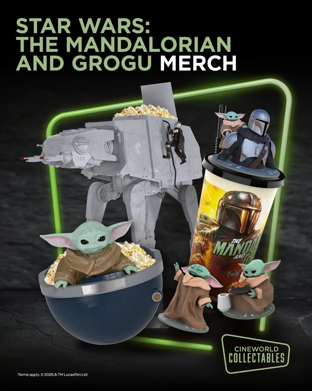 Popcorn buckets for Star Wars The Mandalorian and Grogu at Cineworld